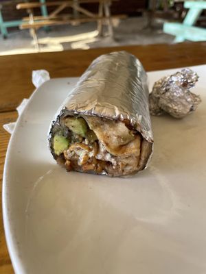 Half of the Vegan burrito   at Barefoot Caribe in Caye Caulker