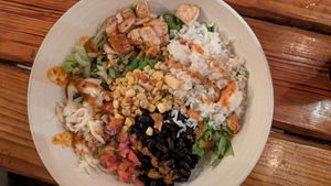 Tofu burrito bowl at Barefoot Caribe in Caye Caulker