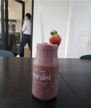 Berry smoothie at Nourish'd Café Green Point in Cape Town