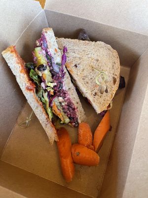 Black bean sandwich special of the day (vegan)  at Happy Girl Kitchen in Pacific Grove