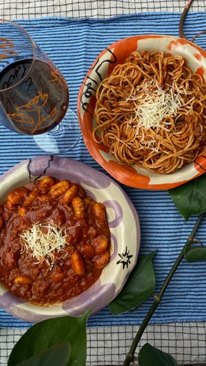 SPAGHETTI
BOLOGNESE
beyond meat, tomato, herlos, olive oil, tomato sauce, spaghetti, cheese

GNOCCHI
BOLOGNESE 
beyond meat, tomato, herbs, olive oil, tomato sauce, gnocchi,  at Lutra Lutra Bar in Tbilisi