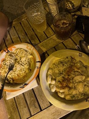 pasta carbonara and gnocchi   at Lutra Lutra Bar in Tbilisi