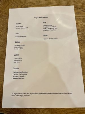 Vegan menu - you need to ask for it    at Thai Days Restaurant in Goolwa