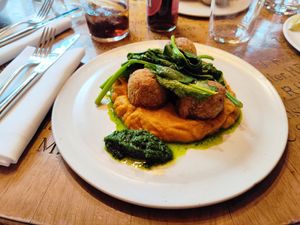 Falafel on sweet potato mash at Drei Stuben in Zurich