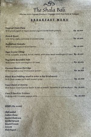 Breakfast menu  #Veganuary at The Shala Bali in Ubud