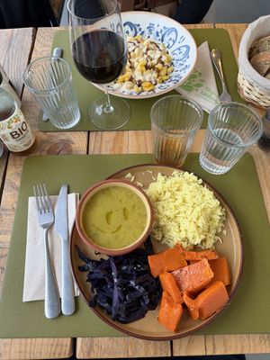 rice, chickpea soup and veggies   at Fermento Officina Zero in Ragusa
