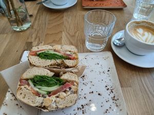 Vegan chickpea bagel at Café Passaporte  in Porto