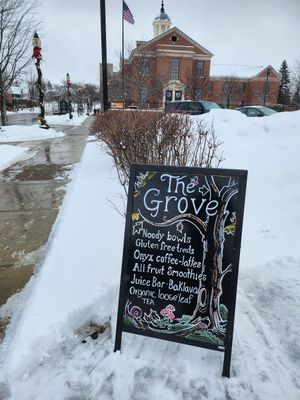 In downtown Petoskey by the library at The Grove Beverage Cafe in Petoskey