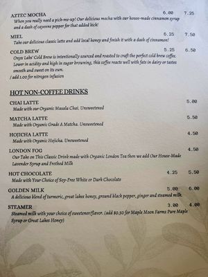 Non-Coffee Drinks menu (Jan 2026) at The Grove Beverage Cafe in Petoskey