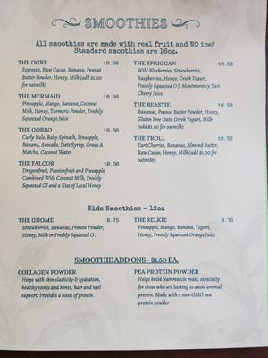 Smoothie menu (Jan 2026) at The Grove Beverage Cafe in Petoskey