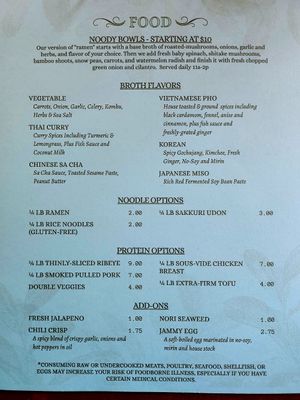 Noodle Bowl menu (Jan 2026) at The Grove Beverage Cafe in Petoskey