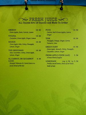 Juices menu (Jan 2026) at The Grove Beverage Cafe in Petoskey