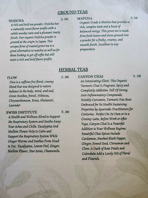 Tea menu is 6 pages long! This is just 1 page at The Grove Beverage Cafe in Petoskey