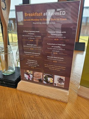 Breakfast menu at FarmED in Chipping Norton