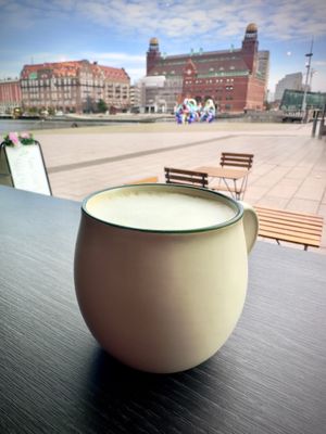 Cappuccino with a view! at Vegan Republic in Malmo