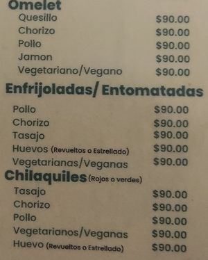 Menu including vegan enfrioladas, vegan chilaquiles at Punto Sur - La Cumbre in San Jose Del Pacifico