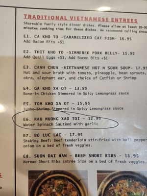 Water spinach sautéed with garlic at Pho Midway in Dallas