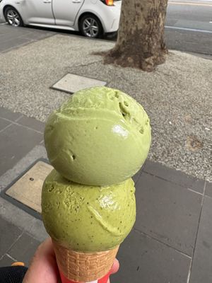 Pandan and Pistachio ice creams   at Kōri Ice Cream  in Melbourne