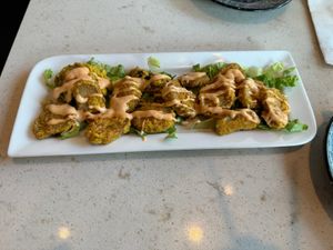 Fried oyster mushrooms   at The Hestia Veggie in Vancouver