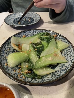 Pak choi with garlic (super tasty!)  at The Hestia Veggie in Vancouver