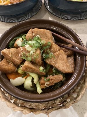 Carmelized Tofu Claypot  at The Hestia Veggie in Vancouver