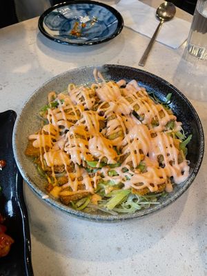 Deep fried king oyster mushrooms at The Hestia Veggie in Vancouver