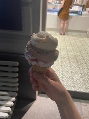 Peanut butter, zotter chocolate and cherry chocolate  at Veganista Ice Cream I in Vienna