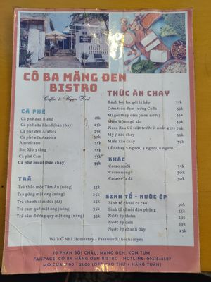 Menu at Quán Chay Măng Đen - Cô Ba Măng Đen Bistro in Kon Tum