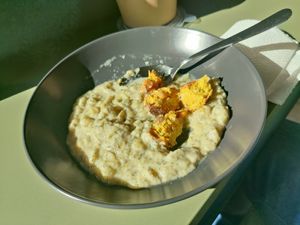 Pumpkin and 2 meat balls ( sorry started to eat before taking the pic) at Ablak a Bablak  in Veszprem