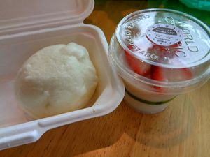 Steamed Red Bean Bun and Almond Jelly. Perfect! at Bodhi Express in Westlake