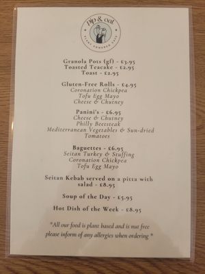 Food Menu at Pip & Oat in Llandudno