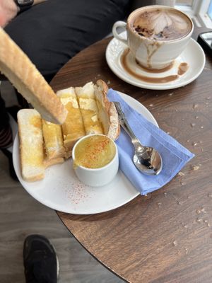 Dippy vegan egg and toast  at Pip & Oat in Llandudno