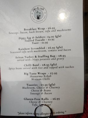 Menu Feb 25 at Pip & Oat in Llandudno