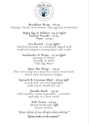 New menu february 2025  at Pip & Oat in Llandudno