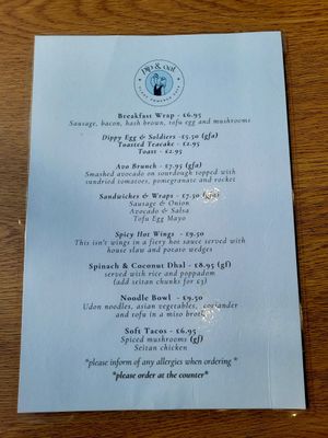 Menu April 2025 at Pip & Oat in Llandudno