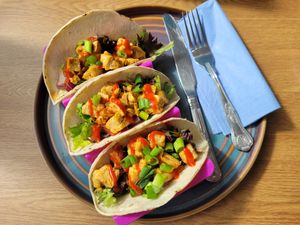 Soft Tacos (Seitan Chicken) at Pip & Oat in Llandudno