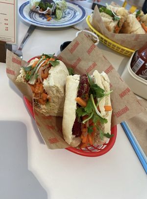 Edamame beetroot sandwich and behind the tofu sandwich.  at AN BANH MI in Cologne