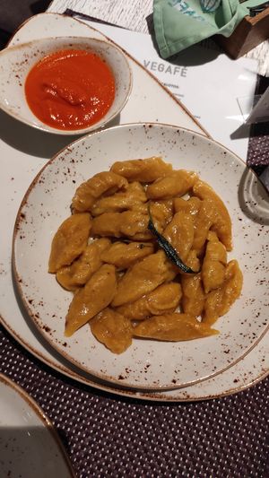 appetizer: pumpkin gnocchi (ask for vegan version) at Vegafe - Totoriu g. in Vilnius