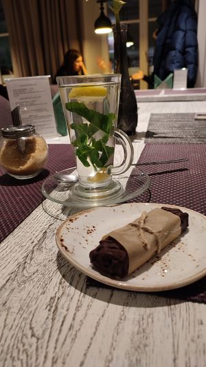Mint tea and a snickers bar at Vegafe - Totoriu g. in Vilnius