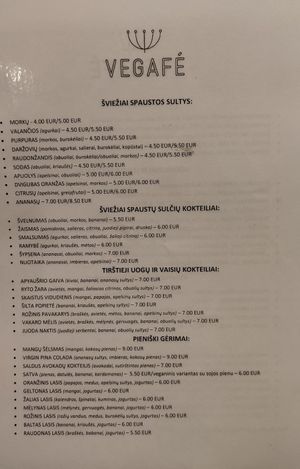 Menu at Vegafe - Totoriu g. in Vilnius