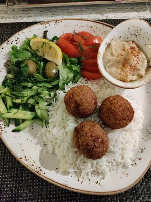 Falafel, hummus and salad at Vegafe - Totoriu g. in Vilnius