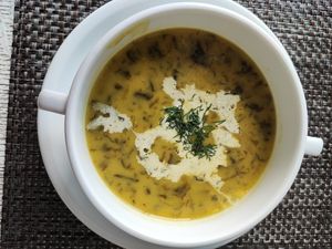 Creamy pea soup with spinach at Vegafe - Totoriu g. in Vilnius