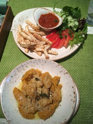 pumpkin gnocchi and celeriac fries at Vegafe - Totoriu g. in Vilnius