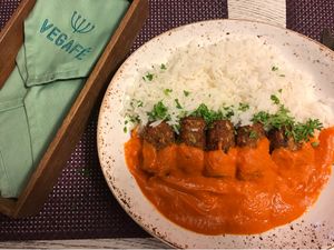The vegan “meatballs”, I highly recommend!! at Vegafe - Totoriu g. in Vilnius