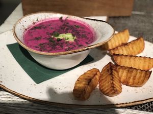 Beetroot soup  at Vegafe - Totoriu g. in Vilnius