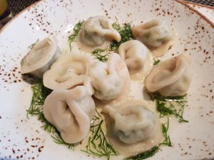 Pea dumplings with vegetable broth - AMAZING!!! at Vegafe - Totoriu g. in Vilnius
