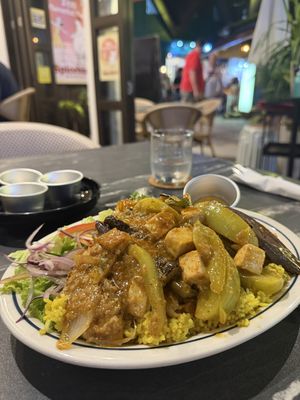 Vegan Eggplant and Tofu with a side of corn, bread and garden salad  at Spicebird in Boracay