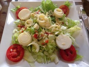 ''House salad'': lettuce, tomato, palm heart, almonds, with vinaigrette dressing. at Taste and See in Sao Paulo