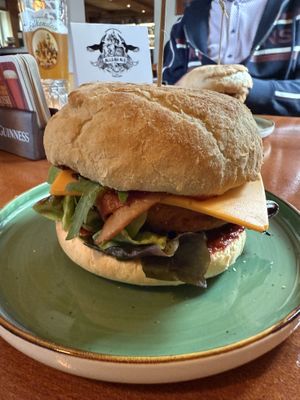 Vegetables burger with cheese and bacon   at Mullan's Bar & Kitchen in Kaufbeuren