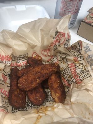 Wings with Nashville Hot seasoning .  at Fresh Brothers in La Canada Flintridge